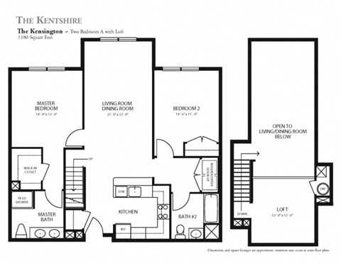 Floor plan for 2 beds, 2 baths, 1180 sqft
