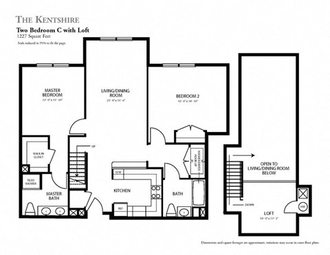 Floor plan for 2 beds, 2 baths, 1227 sqft