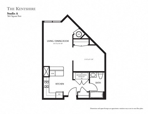 Floor plan for studio, 1 bath, 564 sqft