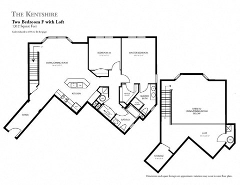 Floor plan for 2 beds, 2 baths, 1312 sqft