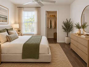 Spring Hill apartment for rent - A bedroom with a bed, dresser, and mirror.