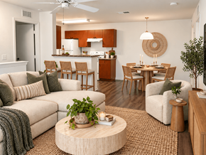 Spring Hill apartment for rent - A living room with a couch, chairs, and a coffee table.