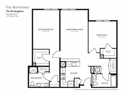 Floor plan for 2 beds, 2 baths, 1221 sqft