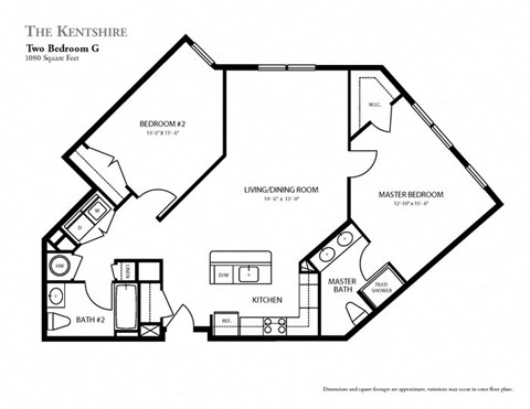 Floor plan for 2 beds, 2 baths, 1080 sqft