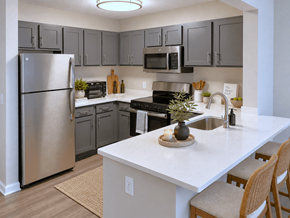 Chester apartment for rent - A kitchen with a white counter top and stainless steel appliances.