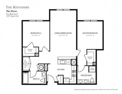 Floor plan for 2 beds, 2 baths, 1097 sqft