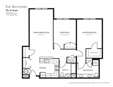 Floor plan for 2 beds, 2 baths, 1152 sqft