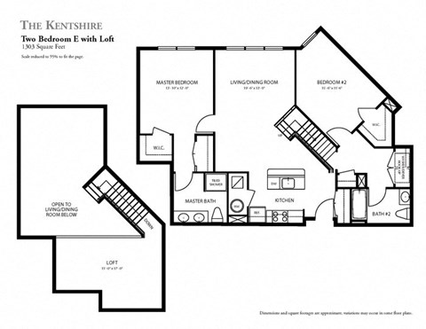 Floor plan for 2 beds, 2 baths, 1303 sqft