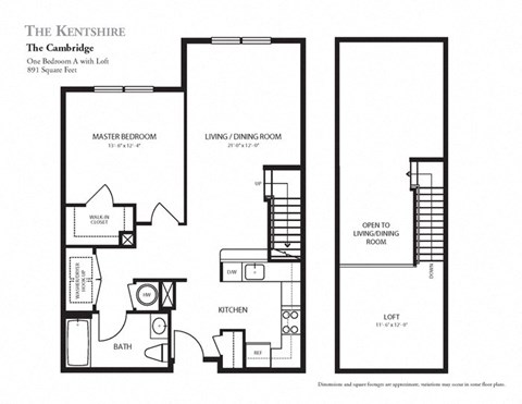 Floor plan for 1 bed, 1 bath, 891 sqft