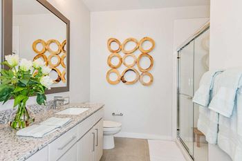 Elegant bathrooms with glass showers or soaking tubs