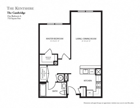 Floor plan for 1 bed, 1 bath, 891 sqft