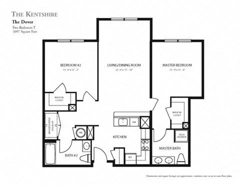 Floor plan for 2 beds, 2 baths, 1097 sqft