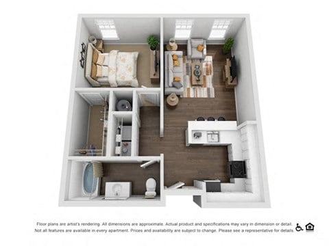 Floor plan for 1 bed, 1 bath, 681 sqft
