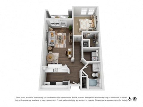 Floor plan for 1 bed, 1 bath, 768 sqft