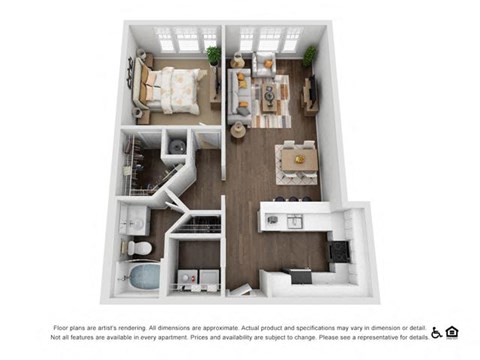 Floor plan for 1 bed, 1 bath, 803 sqft
