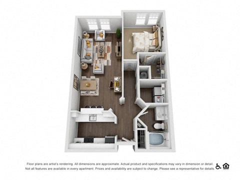 Floor plan for 1 bed, 1 bath, 838 sqft