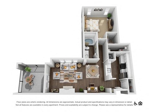 Floor plan for 1 bed, 1 bath, 843 sqft