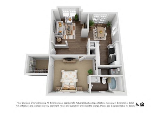 Floor plan for 1 bed, 1 bath, 861 sqft