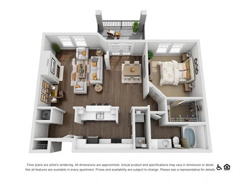 Floor plan for 1 bed, 1 bath, 951 sqft