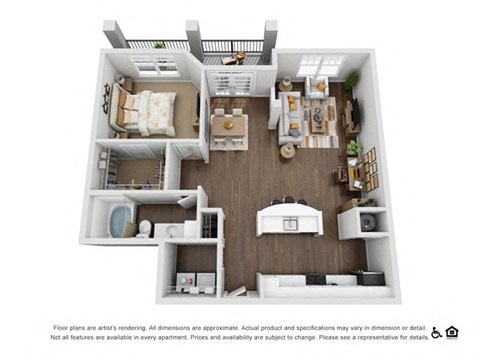 Floor plan for 1 bed, 1 bath, 968 sqft