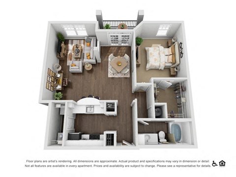 Floor plan for 1 bed, 1 bath, 979 sqft