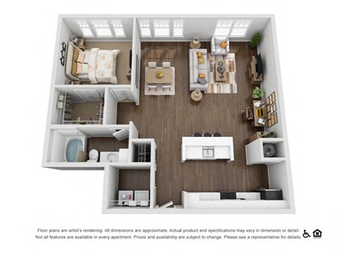 Floor plan for 1 bed, 1 bath, 992 sqft