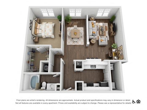 Floor plan for 1 bed, 1 bath, 1004 sqft