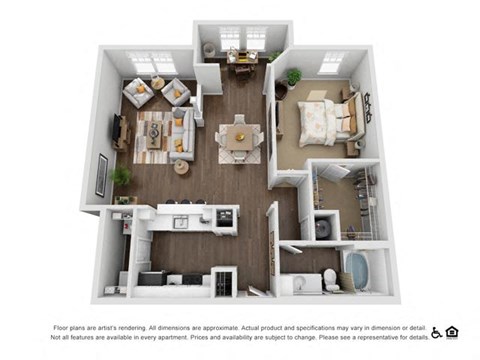 Floor plan for 1 bed, 1 bath, 1050 sqft