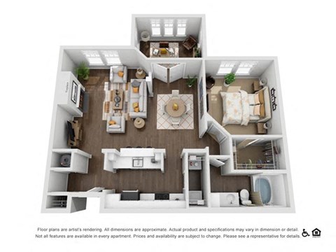 Floor plan for 1 bed, 1 bath, 1055 sqft