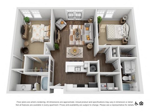 Floor plan for 2 beds, 2 baths, 1076 sqft