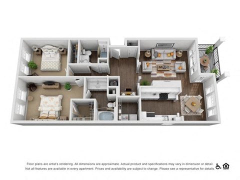 Floor plan for 2 beds, 2 baths, 1191 sqft