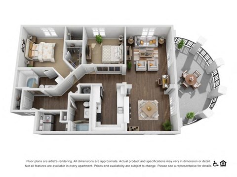 Floor plan for 2 beds, 2 baths, 1355 sqft