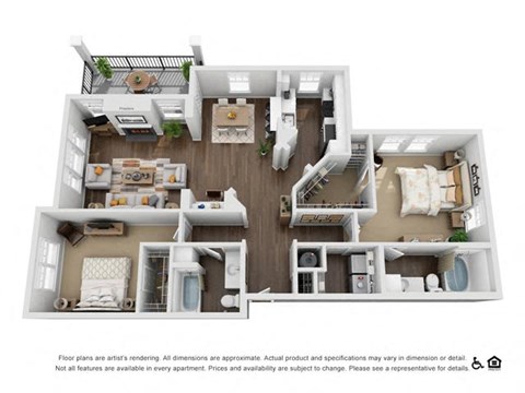Floor plan for 2 beds, 2 baths, 1294 sqft