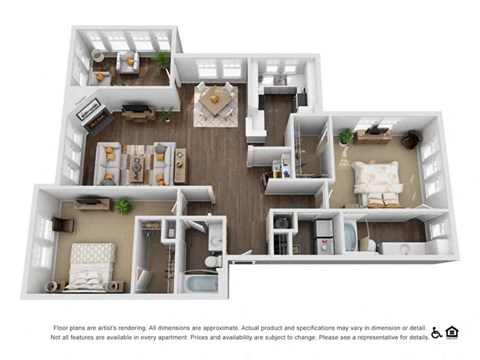 Floor plan for 2 beds, 2 baths, 1388 sqft
