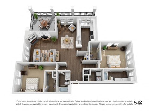 Floor plan for 2 beds, 2 baths, 1394 sqft