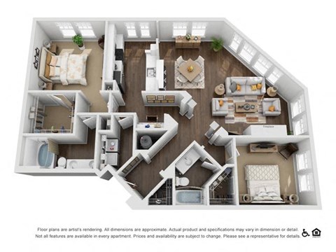 Floor plan for 2 beds, 2 baths, 1441 sqft