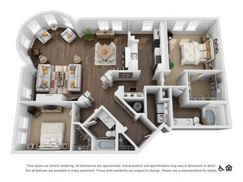 Floor plan for 2 beds, 2 baths, 1560 sqft