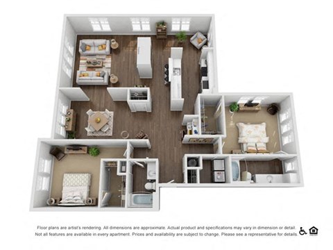 Floor plan for 2 beds, 2 baths, 1710 sqft