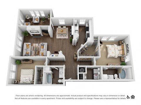 Floor plan for 2 beds, 2 baths, 1419 sqft