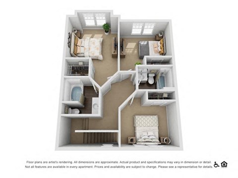 Floor plan for 3 beds, 2.5 baths, 1536 sqft