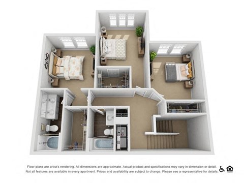 Floor plan for 3 beds, 2.5 baths, 1924 sqft