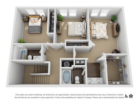 Floor plan for 2 beds, 2 baths, 1402 sqft