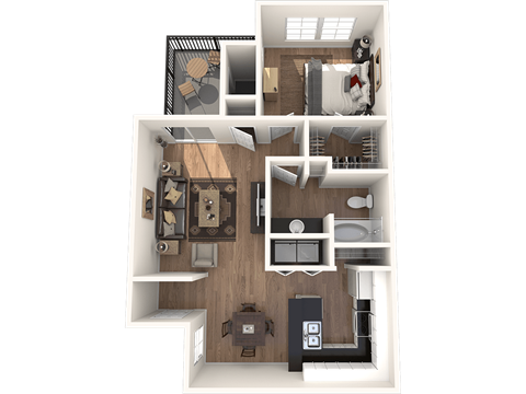 Floor plan for 1 bed, 1 bath, 693 sqft