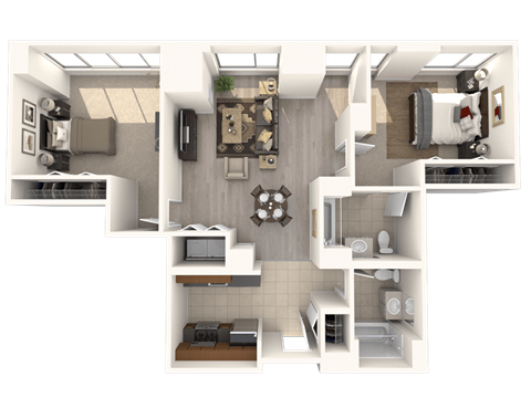 Floor plan for 2 beds, 2 baths, 1139 sqft