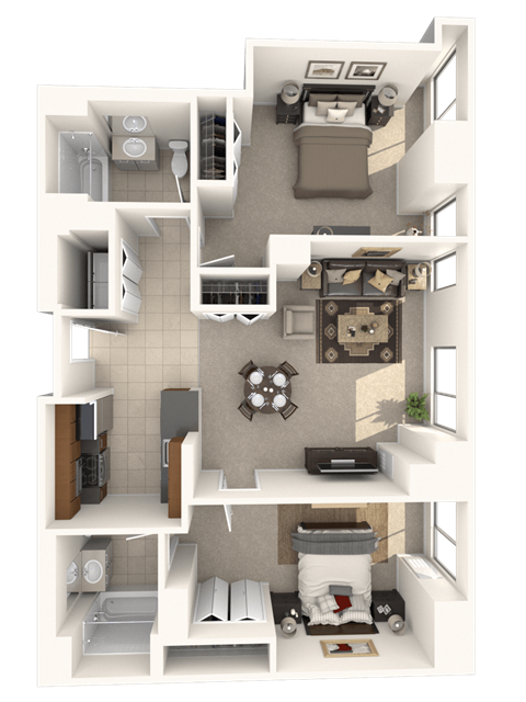 Floor plan for 2 beds, 2 baths, 1150 sqft
