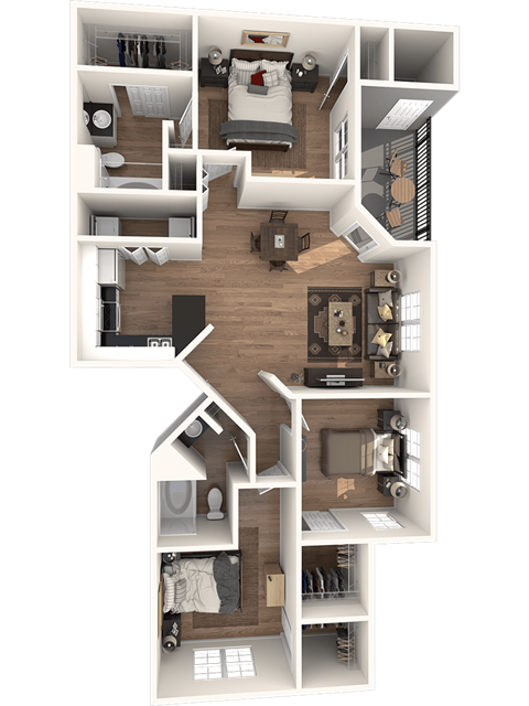 Floor plan for 3 beds, 2 baths, 1176 sqft