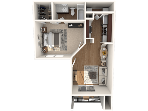 Floor plan for 1 bed, 1 bath, 554 sqft