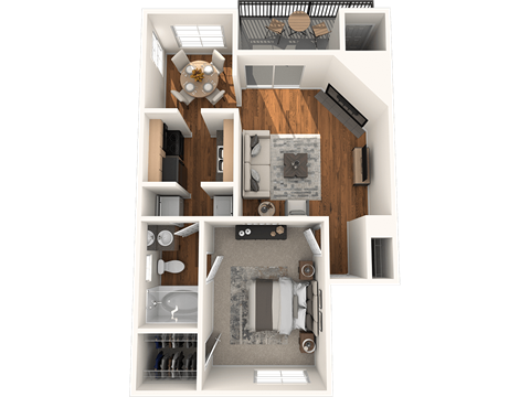 Floor plan for 1 bed, 1 bath, 714 sqft