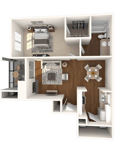 Floor plan for 1 bed, 1 bath, 713 sqft