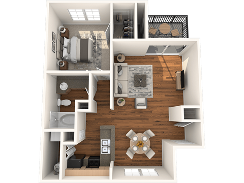 Floor plan for 1 bed, 1 bath, 743 sqft